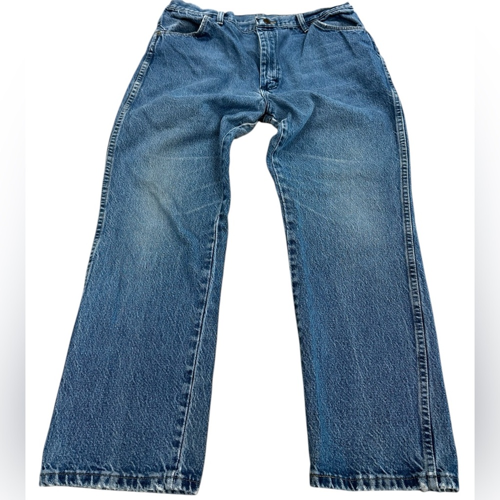 Vintage‎ Rustler 38 X 30 Acid Wash Faded Blue Denim Jean made in the USA 90s